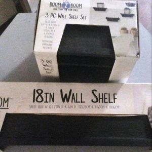 (New still in boxes) 3 piece 6in wall shelf set & another matching 18in shelf